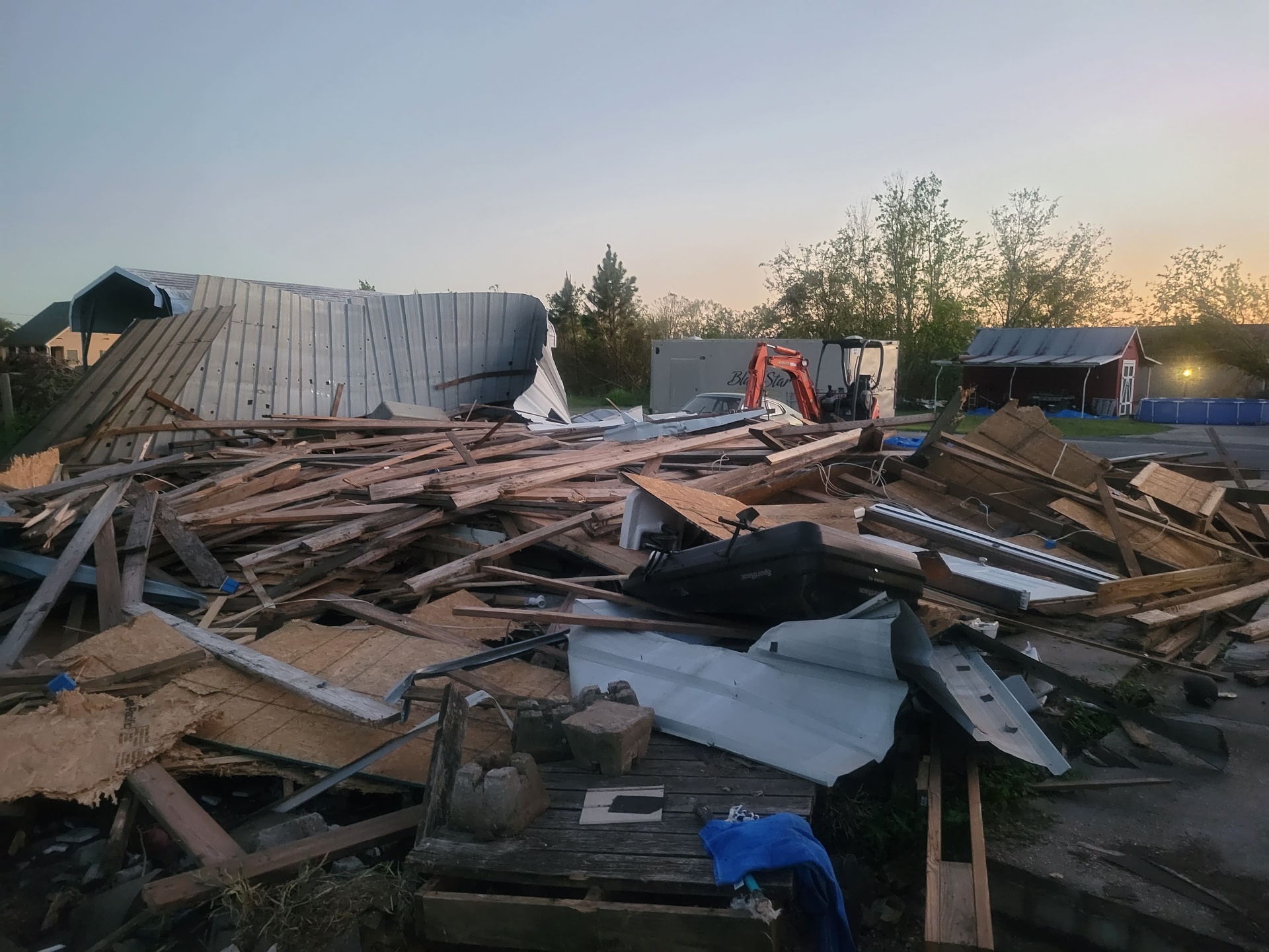 Debris staged for haul-off after demolition