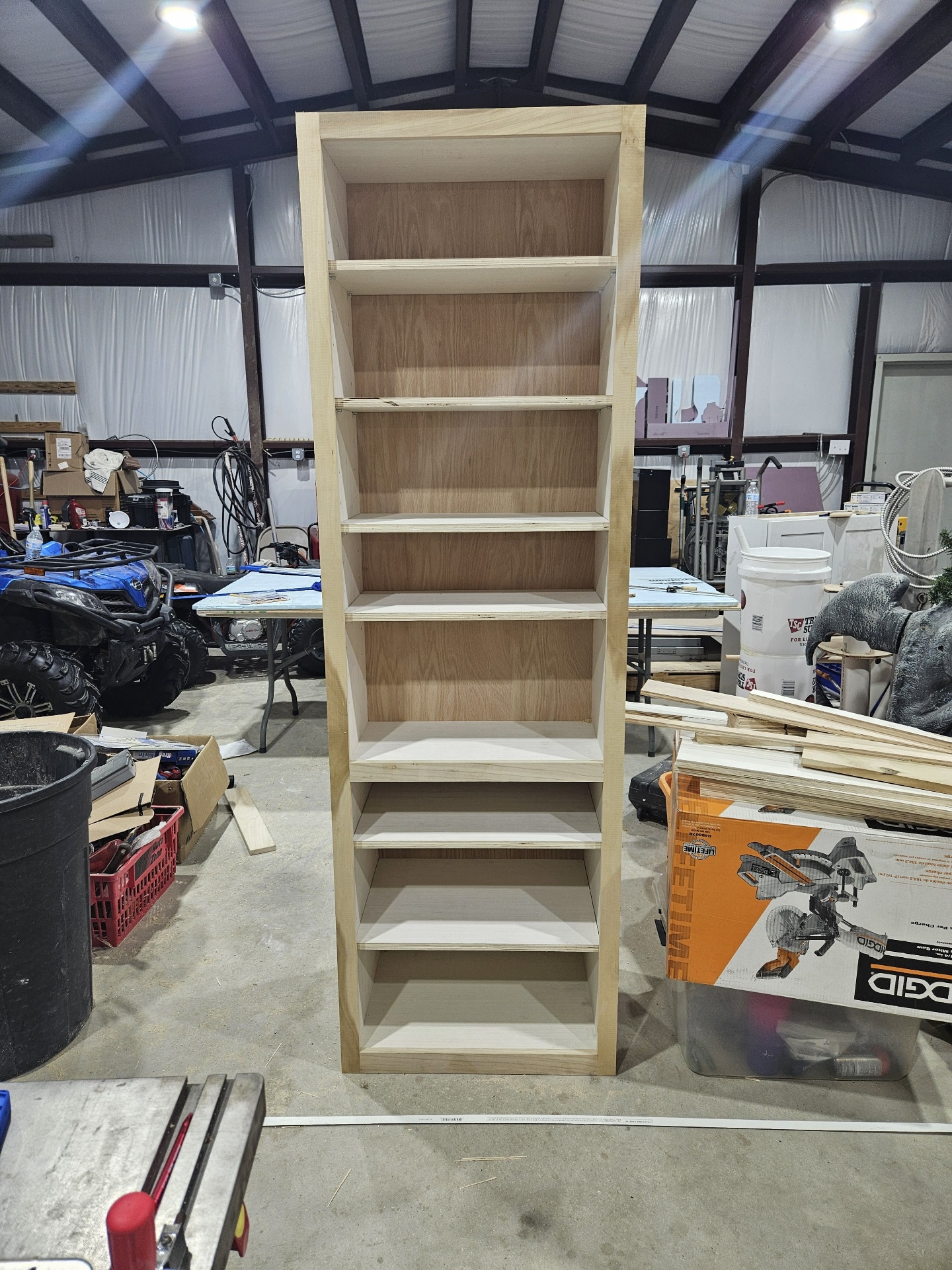 Completed oak shelf with all internal shelves dry-fit
